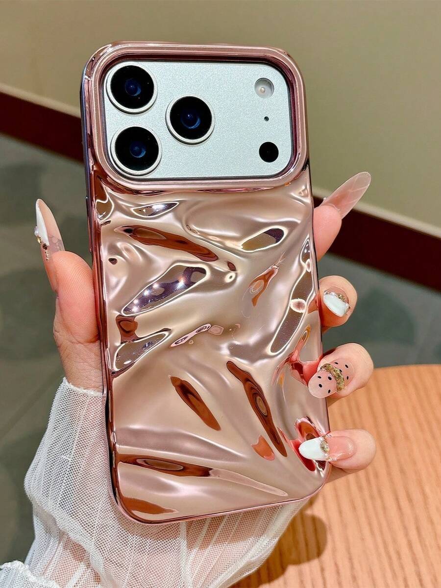 KOOLIFE Electroplated Three-Dimensional Pleated Phone Case. The Design Is Simple And Fashionable, Integrating Exquisite, Fashionable And Elements, Suitable For Both Men And Women. The Surface Is Scratch-Resistant And Wear-Resistant, Durable. It Is Compatible With Iphone 13, 14, 15, 16, 17 Series Models (Including Pro And Pro Max Versions). - Pink - View 1