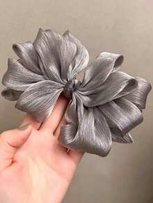 1pc Fashion Elegant Gray Solid Color Mesh Phoenix Tail Hair Clip, Flower Bow Spring Clip, Women's Hair Accessory, Suitable For Party, Formal Occasions, Gift - Grey - View 3