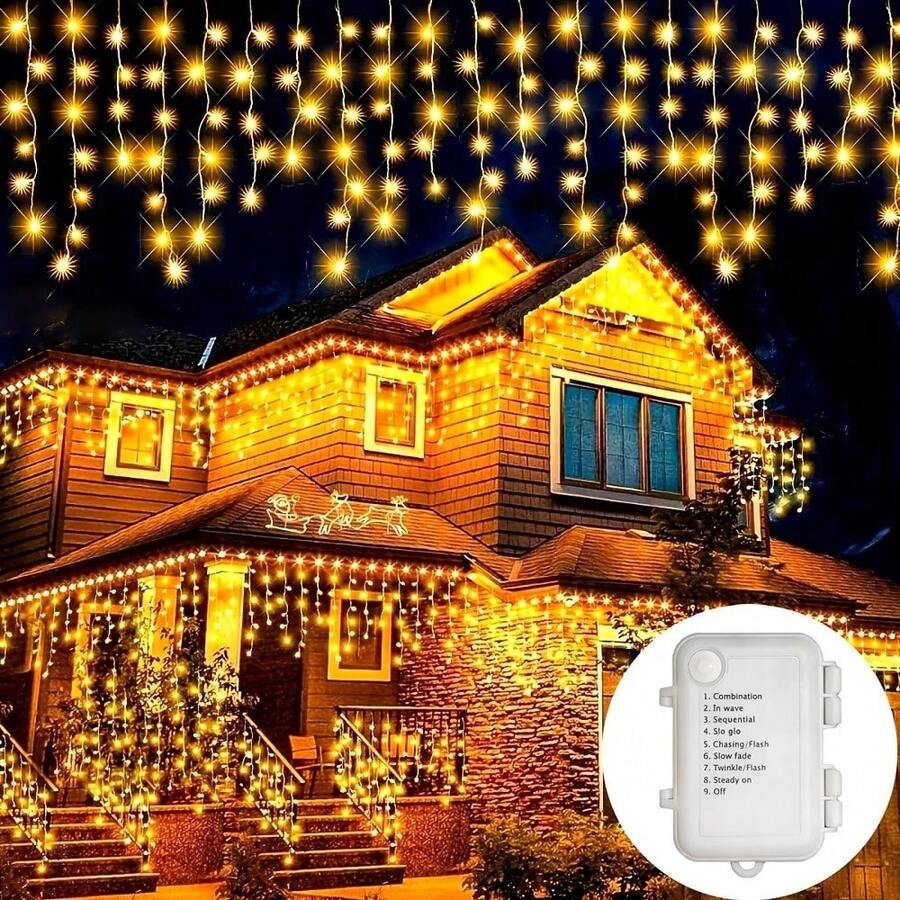 Lampu Tirai LED Bentuk Es yang Dioperasikan dengan Baterai, 8 Mode Pencahayaan yang Dapat Diatur, Berbagai Ukuran dan Spesifikasi, Tersedia Gaya Datar dan Bergelombang, Rangkaian Lampu Lembut dan Terang dengan Efek Pencahayaan yang Kaya dan Beragam, Dilengkapi dengan Pengontrol Multifungsi untuk Beralih dengan Mudah antara Berkedip, Gradien, Menyala Terus Menerus, dan Efek Pencahayaan Lainnya, Cocok untuk Menciptakan Suasana di Area Luas, Dekorasi Pencahayaan Populer untuk Atap Rumah Natal, Latar Belakang Pesta Halloween, Dapat Digantung di Atap, Balkon, Tempat Pernikahan