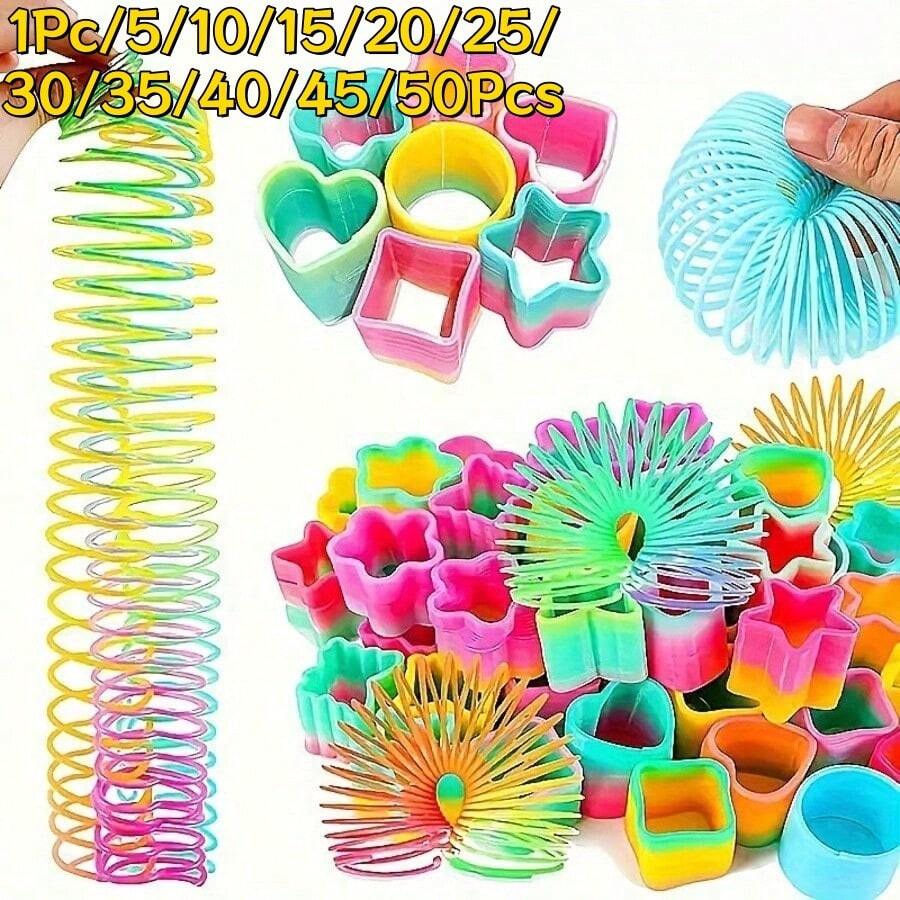 1Pc/5/10/15/20/25/30/35/40/45/50Pcs Gradient Rainbow Shaped Elastic Spring Rings, Multi-Style Stretchable Spring Rings, Heart Star Square Gradient Colorful Elastic Pull Rings, Random Style