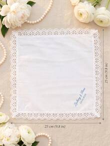 1pcCustom Text Lace Trim Bridal Handkerchief, Custom Bride Soft White Lace Handkerchief For Wedding Tears Of Joy, Wedding Keepsake Souvenir For Brides - Multicolor - View 8