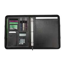 Virellio Black PU Handheld Folder Multi‑Pocket Document Organizer With Note Papers Portable For Office Business Trip - Black-1pc - View 5