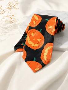 1Pc Men Black Orange Pumpkin Print Soft Fabric Novelty Halloween Necktie For Party Holiday Costume - Multicolor - View 1