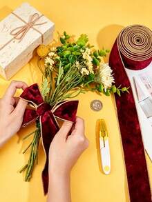 1pc Burgundy Christmas Gift Ribbon, Suitable For Christmas Party Gift Wrapping, Christmas Dinner Floral Decoration, Winter Theme Party Favors, New Year Party And More - One Size Fits All - View 4