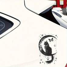 Black Cat And Moon Vinyl Sticker - Glitter Stars And Butterfly Design - View 4
