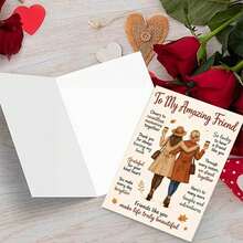 1 Set (1 Card And 1 Envelope) Elegant Autumn Friendship Greeting Card, To My Amazing Friend, Two Women Walking Together, Suitable For Best Friends, High-Quality Paper, Red Or Yellow Envelope, Creative Greeting Card, Birthday, Holiday - A - View 6