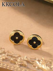 KKCOLA 1 Pair Of Fashion Earrings Earrings Stainless Steel Earrings Holiday Party Gift Jewelry - Gold - View 13