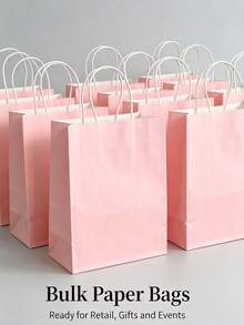 1/5/10/20/30pcs Pink Kraft Paper Bags, Durable, Suitable For Baking, Milk Tea, Coffee, Gifts, Party Favors And More - Pink - View 10