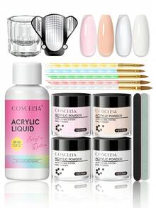 COSCELIA Acrylic Nail Kit Set - 30ml Acrylic Liquid Pink Clear Acrylic Powder Nail Forms & File For Nail Extension Complete Nail Extension - Multicolor - View 1