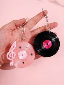 Harajuku Y2K Vintage Black & Pink Round Earphone Case Keychain, Music Film Note Earphone Storage Portable Cordless Organizer Box - Multicolor - View 7