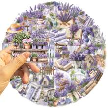 50pcs Lavender Flower Sticker Pack, Decorative For Notebook, Planner, Diary, Luggage, Cabinet, Fridge, Photo Frame, Envelope, Greeting Card Stickers Funny Stickers Kindle Scrapbook Supplies Laptop Sticker School Supplies - Black - View 6