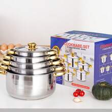 Set Of 12 Stainless Steel Saucepans Cookware Cooking Pots Set+Spatula Accessory - View 6