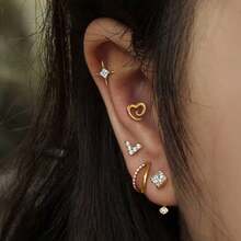 1 buah anting tindik labret titanium ASTM F136 berbentuk hati berputar, berongga, filigran, dan datar di bagian belakang untuk anting helix, conch, dan tragus. - Utas Internal - View 3