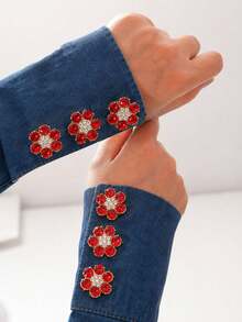 6Pcs Rhinestone Flower Button Covers For Women, Sparkling Decorative Button Clips For Shirts, Blouses & Dresses, Removable Clothing Accessories - Star - View 1