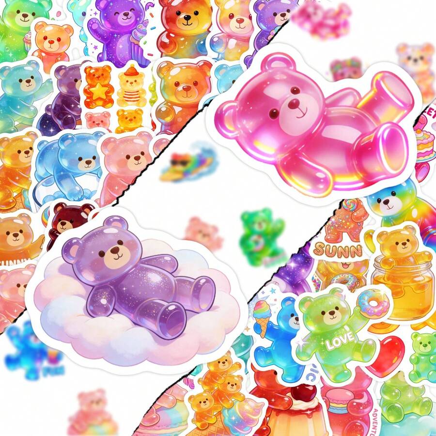 somoving 50pcs Cute Teddy Bear Stickers-Waterproof&Durable,Sweet And Cute,Colorful Teddy Bear Candy Patterns,Scratch Resistant For Home Storage,Gift Wrapping,School Supplies&Sports Equipment.Gift For Friends&Family,Daily Use.,Back To School,Daycare Essential - Multicolor - View 1