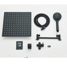 MC Cabezal de Ducha de lluvia Cuadrado Brazo de Ducha Plegable Ultrafino de 8 Pulgadas Desviador de 3 Velocidades Manguera de 150 cm Rociador de Mano de 5 Funciones Brazo Plegable de Aleación de Zinc Juego de Cabezal de Ducha Cuadrado - A-Negro - Ver 11