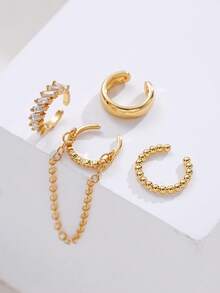 4pcs Women's Clip-On Earrings, Lightweight Clip-On Earrings, Low-Allergenic Faux Hoop Earrings, Not Suitable For Pierced Ears - Gold - View 6