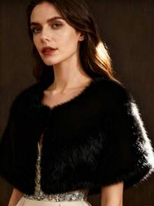 Women's Wedding Faux Fur Shawl Scarf, Bridal Fur Cape, Fur Scarf, Suitable For Bride And Bridesmaids - Black - View 3