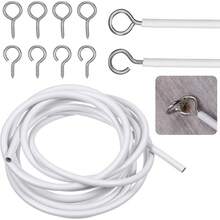 1 Set 2.5/4/5/6m Practical Shower Curtain/Window Curtain Strong Spring Tension Rope, Cuttable Steel Wire Hanging Rope, Includes Pull Rope, Grommets, Question Mark Hooks, Suitable For Home Indoor/Outdoor Laundry, Shower Curtains, Window Curtains, Hanging Curtains, Nets And Lightweight Materials - Spring Curtain Cord - View 2