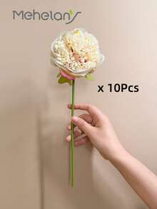 MEHELANY 10/5件香檳色人造牡丹花，絲綢人造牡丹花葉，香檳色人造花，適用於婚禮、居家、辦公室、派對、飯店窗台裝飾、桌面中心裝飾、DIY新娘花束、拱門裝飾、室內外花園春季人造花裝飾、情人節、母親節、週年紀念禮物裝飾用品，送給女孩、女性、母親、父親的禮物 - 香檳色 - 查看 10