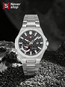 Never-Stop Men's Quartz Watch Octagonal Vertical Stripe Calendar Small Dial Metal Steel Band Business Men's Watch Multi-Color Suitable For Daily Wear And Various Holiday Gifts - one-size - View 5