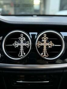 Alloy Rhinestone Cross Car Air Vent Decor High-End Car Air Conditioner Vent Aromatherapy Clip Decorative Clip Car Accessories - A - View 4