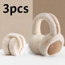 3pcs Suede Fleece Ear Muffs, Winter Thermal Lined Warm Ear Covers, Cycling Cold-Proof Ear Protectors - Multicolor - View 9