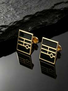 2pcs Multi-Color Drip Oil Geometric Cufflinks, Business Versatile Vintage Men's Accessories, Autumn Christmas Halloween Party Gift - Multicolor - View 14