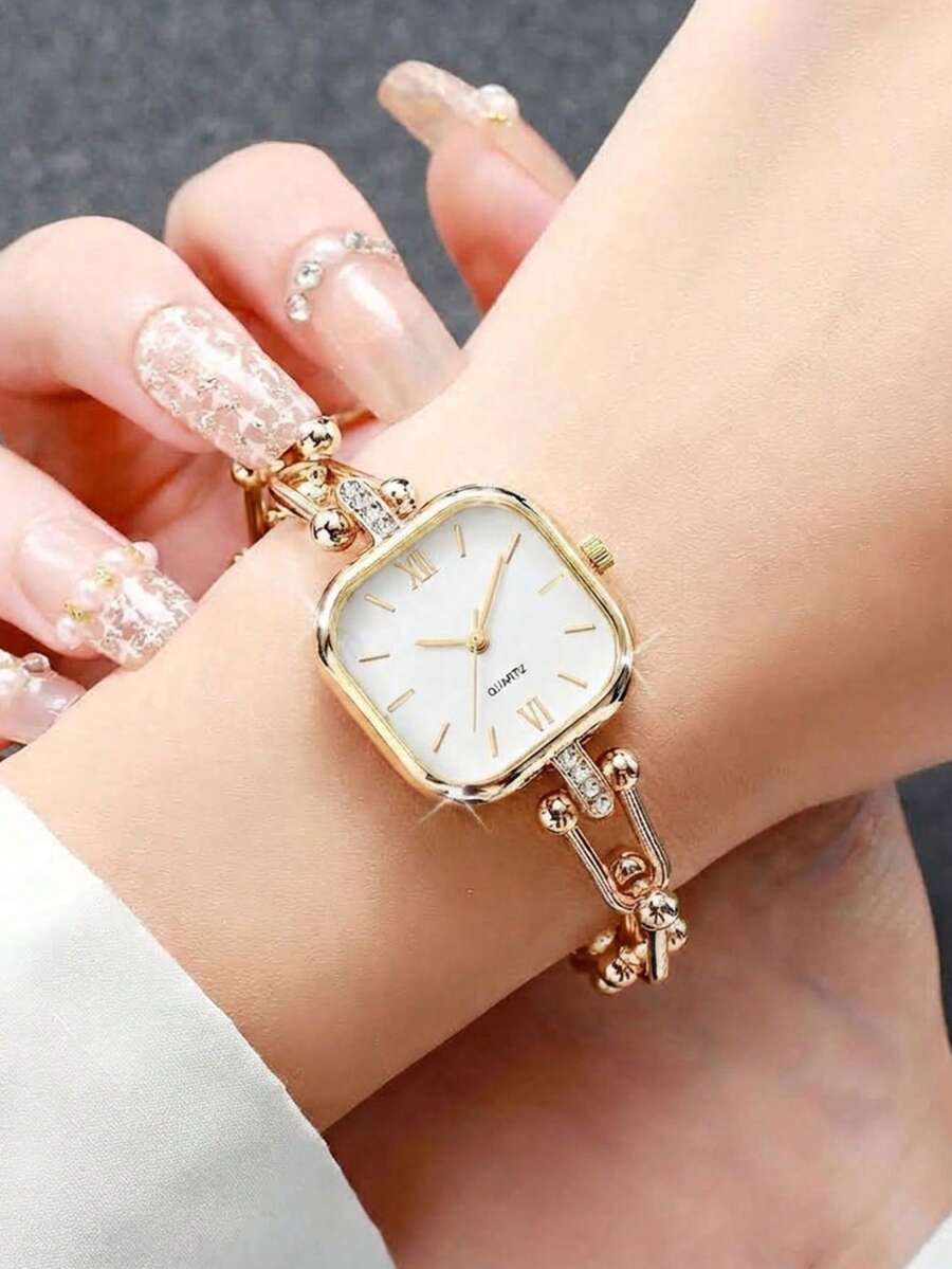 1pc Ladies Fashion Casual Square Minimalist Elegant Quartz Watch, Suitable For Daily Wear And As A Gift For Festivals - White - View 1