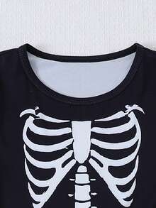 Tween Girls' Halloween Funny Skeleton Print Long Sleeve Dress - Black and White - View 4