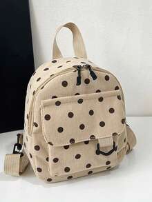 1PC Minimalist Corduroy Backpack, Polka Dot Decor, Casual Simple Elegant, Zipper Design, Suitable For School, Travel, Can Easily Hold Daily Essentials, Versatile Item For Girls, Applicable To Various Styles And Occasions. - Multicolor - View 12