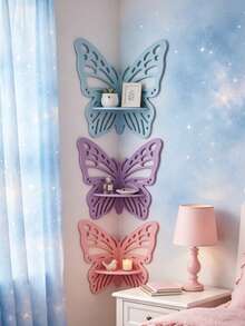 1pc Nordic Girl Style Floral Hollow Storage Rack, Bedroom Corner Wall Decor Organizer - Solid Color Butterfly - View 5