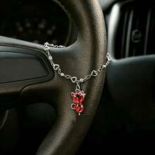 Crystal Cat Steering Wheel Car Hanging Ornament, Silver Heart‑Shaped Chain, Sweet Girly‑Style Auto Interior Hanging Charm, Decorative Car Gift For Women - Crystal Cat - View 3