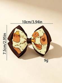 2pcs Capybara Print Woven Ribbon Bow Hair Clips Multi-Layer Cartoon Hair Accessories Suitable For Daily Use - Multicolor - View 4