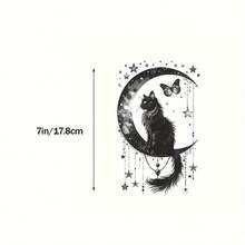 Black Cat And Moon Vinyl Sticker - Glitter Stars And Butterfly Design - View 6