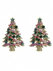 2pcs Colorful Rhinestone Christmas Tree Brooch Set, Versatile Lapel Accessory For Coat, Scarf, Backpack, Christmas Gift - A - View 8