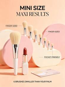 Luxurious Mini Portable Travel Makeup Brush Set, 6pcs Mini Eyeshadow, Blush, Powder, Highlighter, Brow Powder Makeup Tools - Multicolor - View 8
