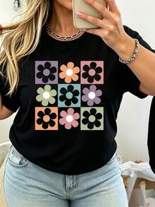 Camiseta de manga corta nueva primavera-verano, gramaje de 220 g. Estampado de dibujos animados, modelo para parejas. - Negro - Ver 1
