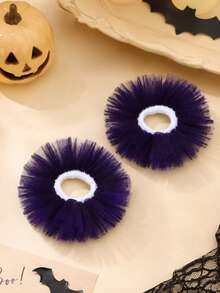 2pcs Halloween Purple Black Mesh Hair Ties For Kids - Multicolor - View 4
