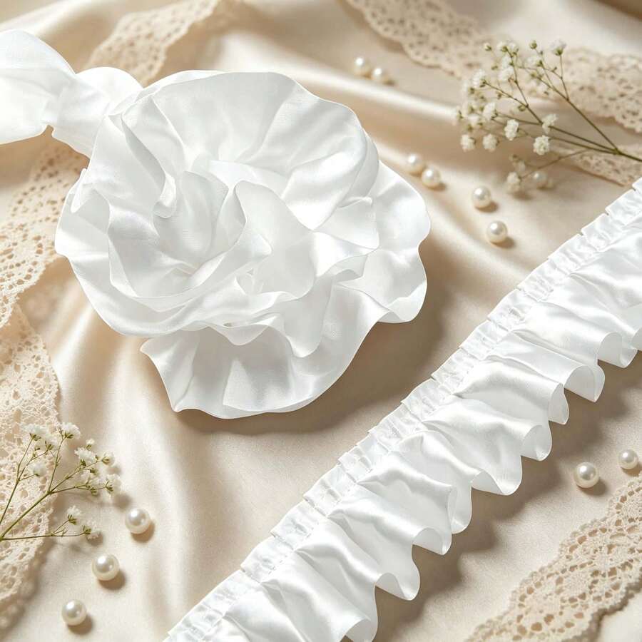 Satin Ruffle Ribbon Trim 4cm Wide 2M/5M/10M, White Pleated Ribbon For Sewing Dress Hem, Wedding, Gift Wrapping DIY - Satin Ruffle Ribbon - View 1