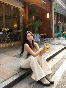 女款休閒百搭日常牛仔褲，附口袋與鈕扣，秋季款 - Pearl White - 查看 7