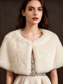 Women's Wedding Faux Fur Shawl Scarf, Bridal Fur Cape, Fur Scarf, Suitable For Bride And Bridesmaids - Black - View 9