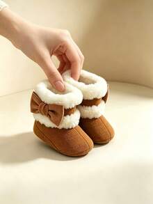 Infant Boy Girl Boots Newborn Shoes Winter Snow Bowknot Anti-Slip Soft Sole Warm Infant Toddler Prewalker Booties - Brown - View 8