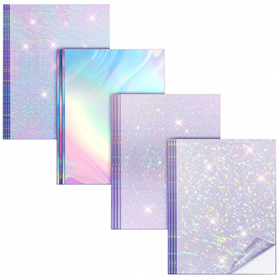 20 tờ giấy dán in hologram khổ A4 chống nước, giấy dán vinyl cầu vồng 4 kiểu hỗn hợp (Gem, Point, Rainbow, Star) cho máy in phun, 8.3x11.7 inch 210x297mm