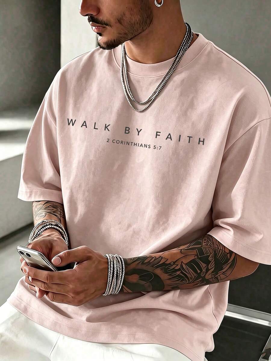 Men's Vintage Pattern T-Shirt, Versatile Print, Breathable Knit Fabric, Suitable For Daily Wear