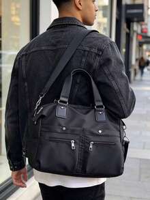 Men's Black Waterproof Nylon Briefcase Large Capacity Multi-Pocket Laptop Shoulder Bag Business Work Office Handbag For Daily Commute Travel - Black - View 2