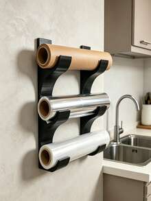 2pcs Fresh-Keeping Film Holders (Tape Not Included), Capacity For 3 Rolls Of Kitchen Paper, Fresh-Keeping Film, Aluminum Foil. This Storage Rack Fits Rolls With A Diameter Of 50mm Or Less, Saving Space, No Drilling Required - Multicolor - View 2