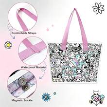 1pc Tokidoki Officially Licensed Cartoon All-Over Print Tote Bag, Waterproof PVC Transparent Shoulder Bag With Magnetic Closure, Large Capacity Casual Handbag For Daily Shopping And Travel - View 8