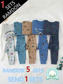 5pcs/1pc Random Boys Cartoon Underwear Set, Cute Printed Medium-Thick Long Sleeve Long Pants Loungewear Set, Printed Autumn Shirt And Pants - Multicolor - View 1