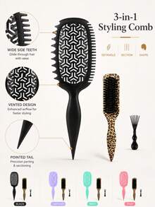 3PCS Hair Styling Brush Set, Curly Hair Detangling Brush, Wide Tooth Comb, Sectioning Tail Comb & Edge Brush Kit For Daily Hair Care, Wavy Curl Styling - Multi-color 3PC - View 3